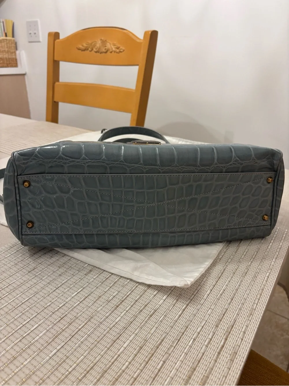 RARE Marc Jacobs Slate Blue Croc-Embossed Italian Leather Satchel with Gold